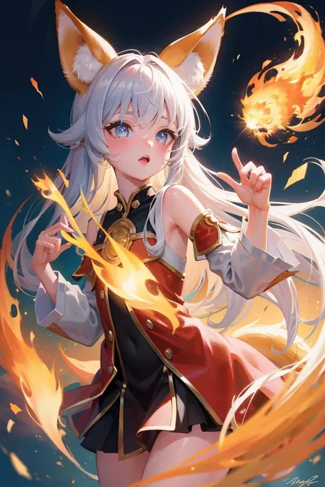 masterpiece, best quality,  <lora:Elin_2D_and_3D_last:1>, fox ears, fox tail,