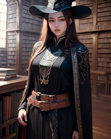 (belt, wizard hat, black intricate wizard robe, intricate pattern:1.6), closed mouth, (ancient library background:1.4)
(photorealistic:1.4), (best quality:1.0), (ultra highres:1.0), 8k, RAW photo, (masterpiece:0.2), portrait, (close shot:1.2),
<lora:zyd232_ChineseGirl_v3_9:0.65> zydG, 1girl, teenage, detailed skin, beautiful clean skin, looking at viewer, brown eyes, (medium breasts:1.0), (large areolae:0.8),
(pureerosface_v1:0.5)