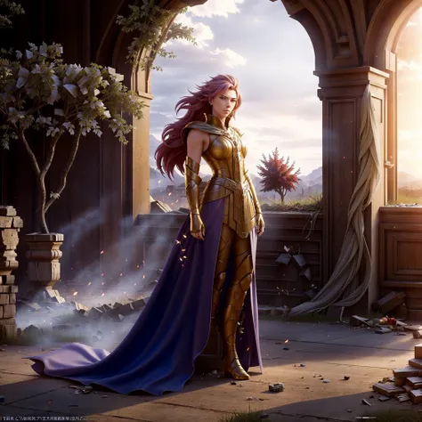 <lora:GeminiArmor:0.6>, GeminiArmor, masterpiece, best quality, focus, Scarlett Johansson is wearing medieval armor and standing confidently in the midst of a battlefield. She looks strong, powerful and fearless, with a determined expression on her face. The armor glints in the sunlight, highlighting her toned and muscular physique. She is surrounded by the chaos and destruction of battle, with fallen soldiers and debris litter the ground around her. Despite the violence and turmoil, Scarlett Johansson exudes a sense of calm and control, as if she is the master of her surroundings. The overall effect is majestic, awe-inspiring and powerful, with Scarlett Johansson appearing as a warrior queen, commanding the scene