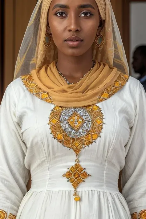 masterpiece, best quality, photo of a Somali woman wearing a white kemis with  Citrine colored designs on it at the Strasbourg, Grande-Île and Neustadt <lora:detail_slider_v4:1> <lora:epiCRealismHelper:1><lora:habeshaq:.7>