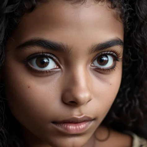 Extreme close up shot, focus on eyes,beautiful 18 y.o. woman with Black eyes,highly detailed skin with hairs