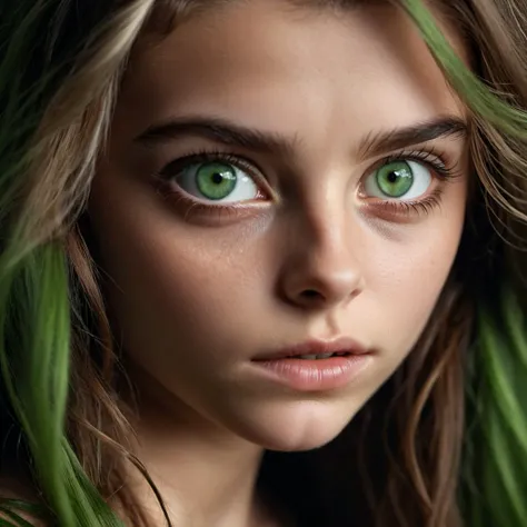 Extreme close up shot, focus on eyes,beautiful 18 y.o. woman with Green eyes,highly detailed skin with hairs