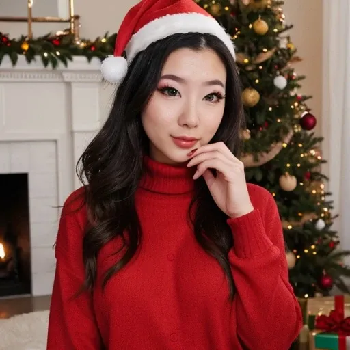 <lora:fuslie_sd15_512_128_64_v1:1> picture of fuslie long dark black hair, 1girl wearing red christmas santa hat, wearing a turtleneck sweater, cozy fireplace in background, christmas decoration in background,, professional, photography, excellent lighting, impeccable, precision, rich colors, deep shadows, clarity, high-resolution, razor-sharp, composition, light and shadow, timeless beauty, captivated, artistry, craftsmanship, elegance, sophistication, exquisite, details, atmosphere, balance, masterful, technique, expertly captured, stunning, visual impact, top-quality, compelling, professional-grade, aesthetics, flawless, remarkable, perfection, attention, dynamic, evocative, nuanced, depth, vibrancy, masterclass, breathtaking, awe-inspiring, high-definition, alluring, enchanting, texture, storytelling, mesmerizing, cinematic, elite, artistry.