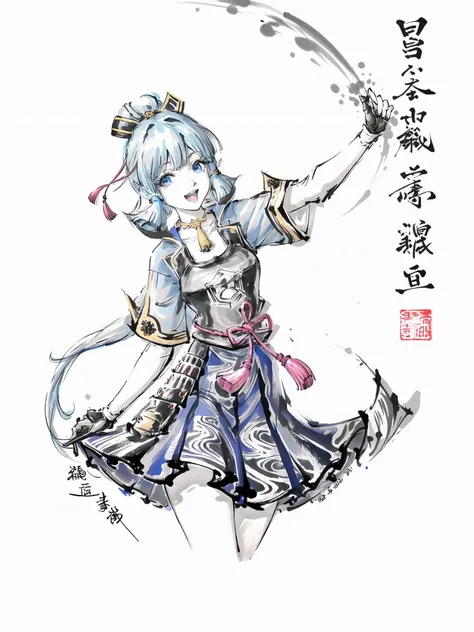 (masterpiece, best quality:1.3),(2D:1.3),(masterpiece:1,2), best quality, masterpiece,
anime art style,
<lora:AyakaKamisato:0.7>,kamisato ayaka,
1girl,long hair,blue hair,ponytail,hair ribbon, hair ornament,mole under eye, blue eyes,breastplate,armor, short sleeves,japanese clothes,blue skirt, tassel,gloves, arm guards,<lora:pomo2:0.7>