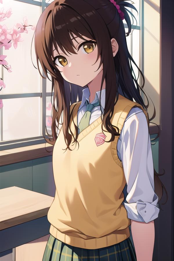 Anime girl with long hair and school uniform standing in front of a ...