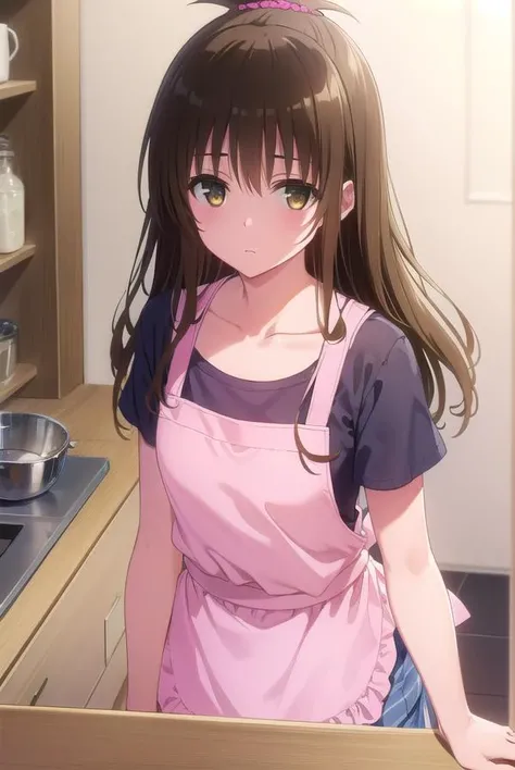 mikanyuuki, <lyco:mikan yuuki darkness-lyco-nochekaiser:1>,
mikan yuuki, (brown eyes:1.5), brown hair, hair ornament, hair scrunchie, long hair, pink scrunchie, scrunchie, (flat chest:1.2),
BREAK apron, blouse, collarbone, layered skirt, pink shirt, shirt, short sleeves, skirt, yellow apron,
BREAK indoors, kitchen,
BREAK looking at viewer, (cowboy shot:1.5),
BREAK <lyco:GoodHands-beta2:1>, (masterpiece:1.2), best quality, high resolution, unity 8k wallpaper, (illustration:0.8), (beautiful detailed eyes:1.6), extremely detailed face, perfect lighting, extremely detailed CG, (perfect hands, perfect anatomy),
