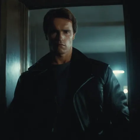 cinematic film still of <lora:Terminator style:0.8>
In the 1980's Terminator a man looking at himself in a mirror,solo,black hair,1boy,male focus,facial hair,beard,realistic,manly , horror themed, dark themed, low key light, dramatic light, dramatic shadow light, contrast, cinematic color, cinematic look, filmic, realistic, realism, perfection, perfect, Kodak, Kodak film, movie still, Terminator style, The Terminator 1984 Film style, shallow depth of field, vignette, highly detailed, high budget, bokeh, cinemascope, moody, epic, gorgeous, film grain, grainy