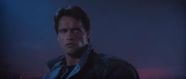 cinematic film still of <lora:Terminator style:0.8>
In the 1980's Terminator a man with blood on his face and 1bloody red eye,solo,blue eyes,black hair,red eyes,1boy,male focus,blood,glowing,heterochromia,science fiction,dark,glowing eye , horror themed, dark themed, low key light, dramatic light, dramatic shadow light, contrast, cinematic color, cinematic look, filmic, realistic, realism, perfection, perfect, Kodak, Kodak film, movie still, Terminator style, The Terminator 1984 Film style, shallow depth of field, vignette, highly detailed, high budget, bokeh, cinemascope, moody, epic, gorgeous, film grain, grainy