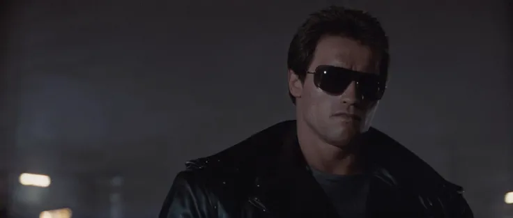 cinematic film still of <lora:Terminator style:0.8>
In the 1980's Terminator a man in a leather jacket and sunglasses,solo,shirt,black hair,1boy,jacket,upper body,male focus,open jacket,black jacket,facial hair,sunglasses,realistic,leather,leather jacket , horror themed, dark themed, low key light, dramatic light, dramatic shadow light, contrast, cinematic color, cinematic look, filmic, realistic, realism, perfection, perfect, Kodak, Kodak film, movie still, Terminator style, The Terminator 1984 Film style, shallow depth of field, vignette, highly detailed, high budget, bokeh, cinemascope, moody, epic, gorgeous, film grain, grainy