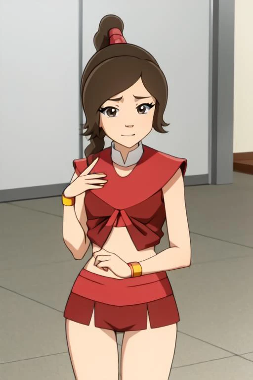 3/4 portrait, (facing the viewer), (looking at the viewer), solid background <lora:microskirt_v0.2:1> microskirt,, revealing clothes, <lora:Tylee:0.9> tylee, brown hair