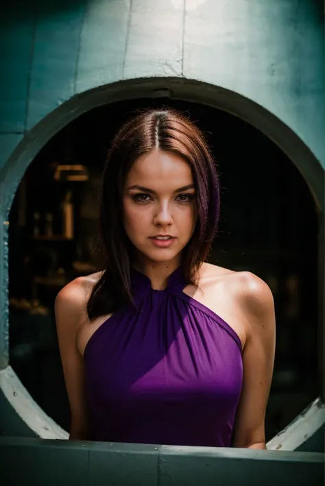 Instagram picture of a beautiful woman, wearing a purple top, in a darkened bunker, dark hair, epic character composition,by ilya kuvshinov, alessio albi, nina masic,sharp focus, subsurface scattering, f2, 35mm, film grain <lora:JoanaRedgrave:1>