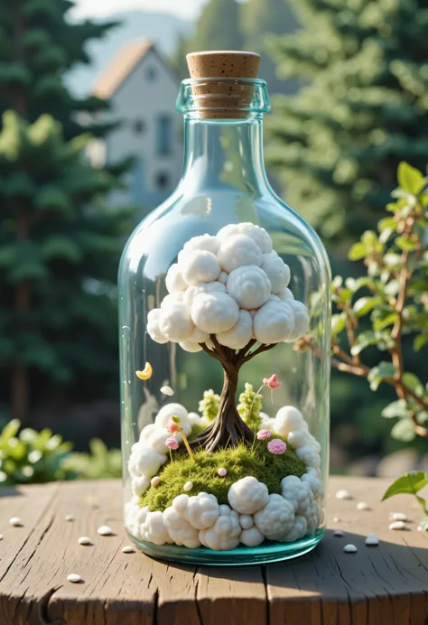 isometric tiltshift cloud in a bottle