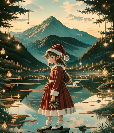 A christmas elf, cartoon, retro, <lora:whitestar-block:1> whitestar, red clothing, 8k, masterpiece,