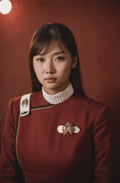 raw photo,,warm lighting,twokunf red uniform, tense atmosphere, instagram style,embarassed, professional photo, shot on Hasselblad <lora:TWOKXL:0.8>