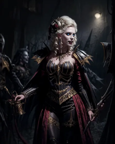 portrait of isabella, a beautiful woman with glowing blue eyes, (pale skin:1.4), (vampire) (fangs:1.3), (sharp teeth:1.3), wearing a crown and thighs, blood, blood on face, (cruel smile, evil look:1.1) looking to the side, perfect face, alabaster skin, veins, blood on face, (bloody lips:1.2),
photorealistic gothic artwork, moody lighting, mystic, mysterious atmosphere, concept art, vampire, goth, dark fantasy, warhammer fantasy, horror, romanticism, illustration by roby dwi antono, adrian ghenie, petra cortright, takato yamamoto, ashley wood,
masterpiece, best quality, high quality, 8k, insane details, intricate details, hyperdetailed, ultra detailed, absurdres, solo focus,
<lora:add_detail:1> <lora:Isabella:0.75>