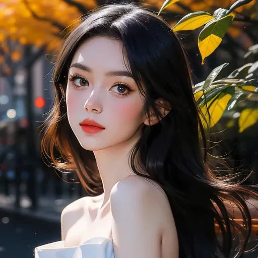 realistic,best quality,(masterpiece:1.2),absurdres,(1girl, solo),watercolor,a beautiful woman,shoulder,long hair,half body portrait,extremely luminous bright design,autumn lights,looking at viewer,<lora:llfzhouye:1>,