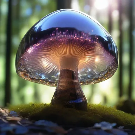 crystal mushroom, see-through, shining, reflection