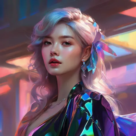 woman, style of Yanjun Cheng, iridescent, (masterpiece,best quality,ultra_detailed,highres,absurdres:1.2)