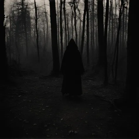 contrast,
a grainy real polaroid photo of a scary shadow figure in the woods.
flash photography, dimly lit, bad lighting, dark background, creepy, nostalgic, night time, moody ambience