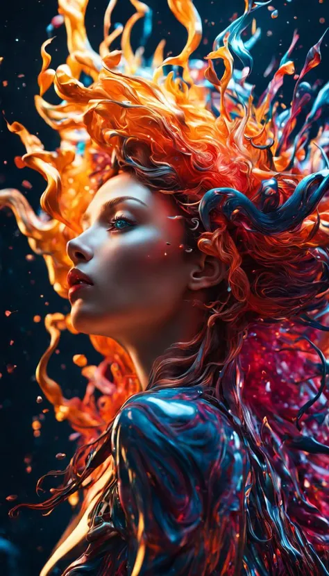 ultra detailed artistic abstract photography of liquid lust, detailed captivating eyes on molten statue, asymmetrical, gooey liquid hair, color exploding lips, highly refractive skin, Digital painting, colorful, volumetric lighting, 8k, by Cyril Rolando, by artgerm, Trending on Artstation, 16k resolution, 300 dpi, 600 dpi, 4k, Contest winner, High definition, detailed, realistic, 8k uhd, high quality