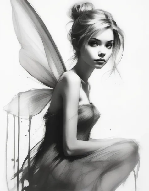 Disney Tinkerbell, full body, charcoal rough sketch, art by agnes cecile