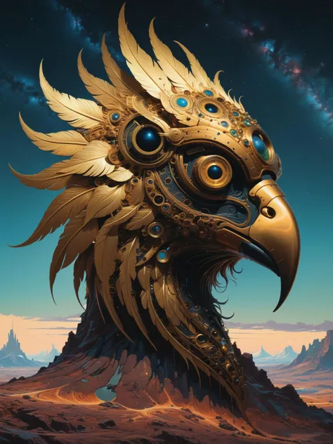 aptivating, spiral-bound, (chromatic waves), (an exceptional merger of Temporal Tapestry art, Galactic Griffin), patterns of time-space fabric, majestic time-traveling griffin:2.9 child:0.2, gold formshifter:0.6, transparent muscle tendons, feather-layered:3.1, interdimensional countenance, tachyon-thread intricacies, (bronze and shimmering stardust:1.4) cosmic palette, chronomancer, alt_tempo, slow shutter, 60mm film, urban decay photography, nitrate, time-lapse illusion, medium format, 10k clarity, infinity contrast, micro-layered, museum-grade, stark silhouettes
by Simon Stålenhag's art and detailed by Ryan Church, this art piece is best viewed in ultra-detailed CG perspective, revealing every intricate pattern and distortion for emotional effect.
<lora:xl_more_art-full_v1:1.000000>