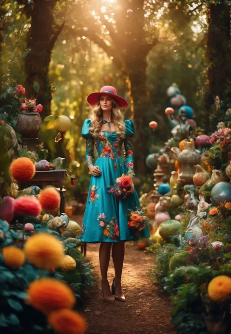 cinematic photo Arcane, Adja Yunkers, Alice in Wonderland, wandering in Enchanted Garden, beautiful, whimsical wonderland with oversized flowers, talking animals, hidden pathways, swirling lights:1.2, light particles:0.9,life-like, Incorporates vibrant colors, unusual plant arrangements, and fantastical creatures, texture, masterpiece, great art, high quality, best quality, highly detailed, 8k, wide shot, panorama, (Bottom view:1.1), Kodachrome,1970s,(8k, RAW photo, highest quality), eye focus, close up,sharp focus,(detailed eyes:0.8), <lora:sdxl_photorealistic_slider_v1:1>, (masterpiece,best quality:1.5) . 35mm photograph, film, bokeh, professional, 4k, highly detailed
