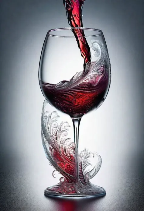 frozen glass of red wine, black background, extrimely detailed 8k wallpaper, hight quality