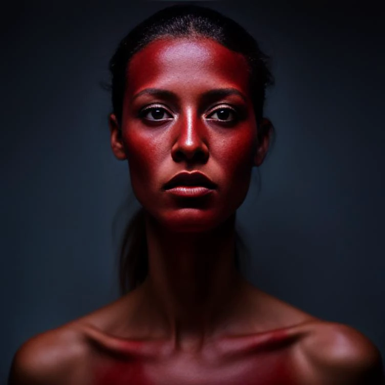 beautiful devil ,struggle ,completely naked ,Beautiful toned breasts ,small nipples, horns on the head ,red skin ,shows the viewer his naked butt ,spreading the buttocks apart exposing the anus ,gaping holes