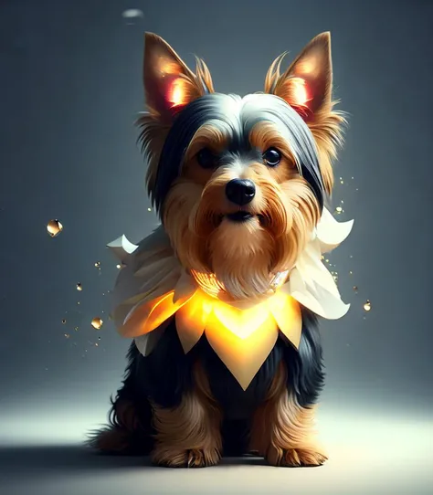 art by Benedick Bana, octane render, Yorkshire Terrier, Sad, Margins Art, Light caustics