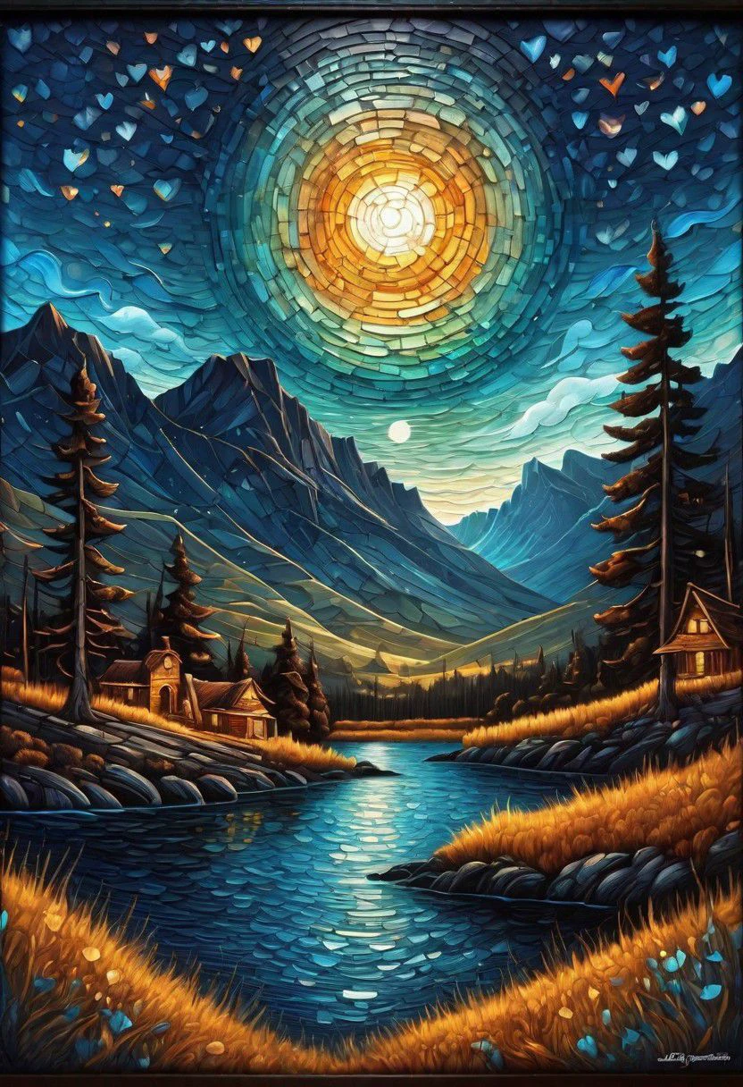 fine art, oil painting, best quality, dark tales, Cape Town in the Van Gogh style, starry sky, Dan Mumford, Andy Kehoe, 2d, flat, cute, adorable, vintage, art on a cracked paper, patchwork, stained glass, fairytale, storybook detailed illustration, cinematic, ultra highly detailed, tiny details, beautiful details, mystical, luminism, vibrant colors, complex background