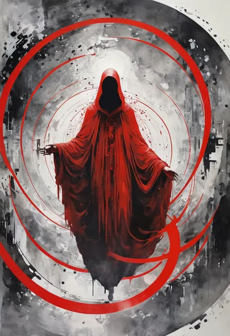 ral-ertmsphr otclillsn carcosa city, cybersecurity meme, data flows, dynamic movement, Red and White, a Vintage casual goddess inside of circle, looking curious, By YMji Shinkawa