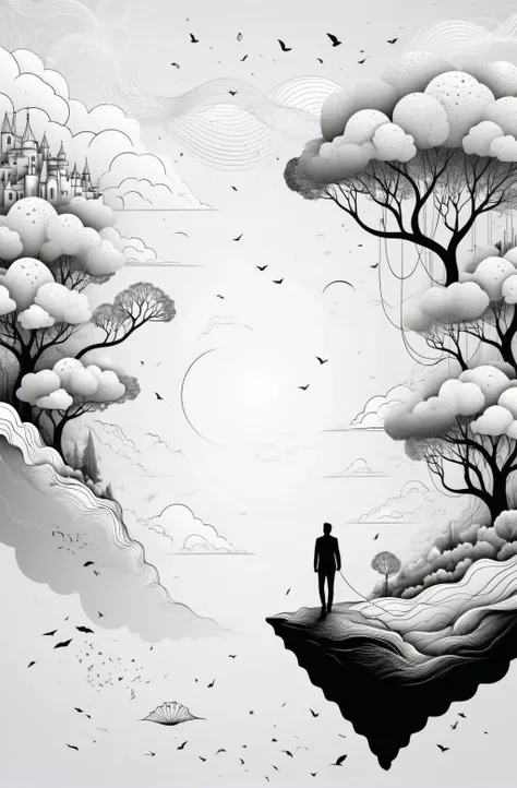 line art drawing Explore a hidden realm where dreams take physical form,and dreamers can navigate their own dreamscapes. Picture surreal landscapes,floating emotions,and the exploration of the subconscious mind,white theme,
<lora:xl_more_art-full_v1:1>,, (((masterpiece))),(((best quality))),((ultra-detailed)) . professional, sleek, modern, minimalist, graphic, line art, vector graphics