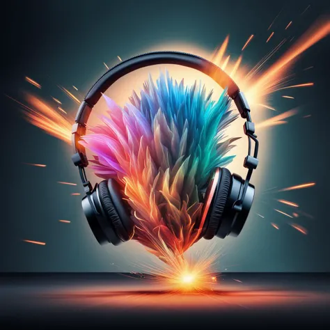 a poster with a phone with earphones, with head phones, headset, floating headsets, earbuds, wood headphones hyperrealistic, headphones, modernist headphones, exquisite digital illustration, inspired by Maciej Kuciara, inspired by Chris LaBrooy, wearing modern headphone, beautiful digital artwork, a beautiful artwork illustration, by jeonseok lee, hyperrealistic illustration colorful smoke and fire coming out of it,explosion of data fragments,exploding background,realistic explosion,3d digital art 4k,fire and explosion,explosion,background explosion,cinema 4 d art,shattering,beeple. hyperrealism,explosion background,rendered in cinema 4 d,rendered in cinema4d,explosive background