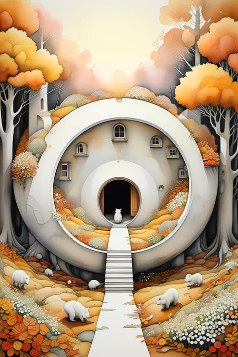 Typographic art <lora:xl_more_art-full_v1:1>,concentric disillusion,(watercolor/charcoal minimalist masterpiece, cubist background, breathtaking),in autumn,flower,forest small animals,, (((masterpiece))),(((best quality))),((ultra-detailed)) . Stylized, intricate, detailed, artistic, text-based