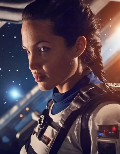 (closeup:1.1), 1girl, (solo:1.2), animification, professional, 4k, highly detailed background (lonely planet:1.2) in deep space <lora:Lara Croft:0.9>