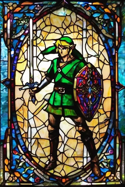 link , sword, vibrant colors,<lora:stained_glass_style_v1_sdxl:1>