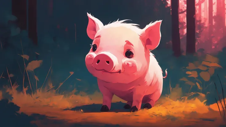 by atey ghailan, a fluffy baby plush pig toy lost within a vast futuristic post apocalyptic lush wilderness, under lit, before dawn, vivid colors, high contrast