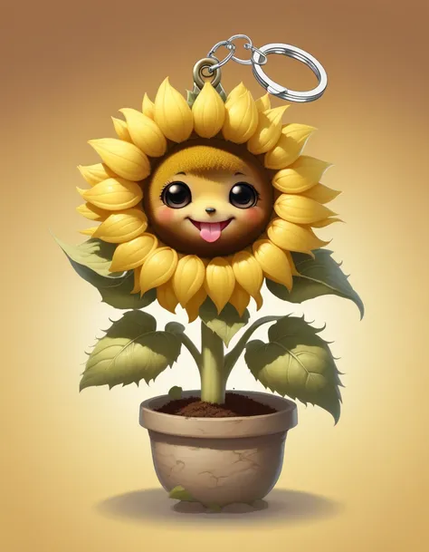 high quality digital fantasy image of a sunflower keychain, cute, kawaii, adorable, digital art, art by carnes griffith  <lora:FaeStyle:1>,