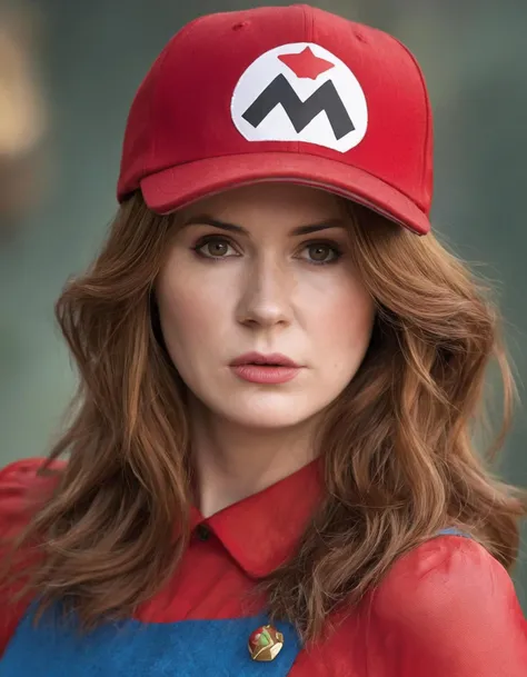 Portrait of (ohwx woman) <lora:gillan_lora_sdxl_v1-000008:1>  as super Mario, red hat, fantasy, highly detailed, digital painting, artstation, concept art, sharp focus, illustration, art by Tony Sart and artgerm and randy vargas