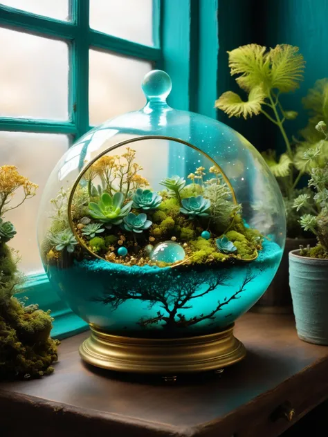 Bewitching, intricate, (emerald and celestial blue), (a captivating piece of Rococo Terrarium Art, The Starry Seedling), galaxies nurtured in glass, the nursery of nebulae:2.3 girl:0.4, jade-green:0.2 dryad, roots touching constellations, life-bringing:2.0, ecosystems of stars and soil, moss and Milky Ways, (turquoise and twilight gold shades:1.8) otherworldly glow, botanist, retro-futuristic, radiant aura, daguerreotype, daguerreotype photography, film, photo realism, DSLR, 18k uhd, hdr, botanically brilliant, exhibition-grade, cosmic chlorophyll brilliance.
<lora:xl_more_art-full_v1:1>