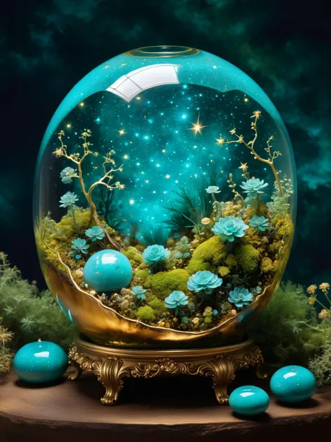 Bewitching, intricate, (emerald and celestial blue), (a captivating piece of Rococo Terrarium Art, The Starry Seedling), galaxies nurtured in glass, the nursery of nebulae:2.3 girl:0.4, jade-green:0.2 dryad, roots touching constellations, life-bringing:2.0, ecosystems of stars and soil, moss and Milky Ways, (turquoise and twilight gold shades:1.8) otherworldly glow, botanist, retro-futuristic, radiant aura, daguerreotype, daguerreotype photography, film, photo realism, DSLR, 18k uhd, hdr, botanically brilliant, exhibition-grade, cosmic chlorophyll brilliance.
<lora:xl_more_art-full_v1:1>