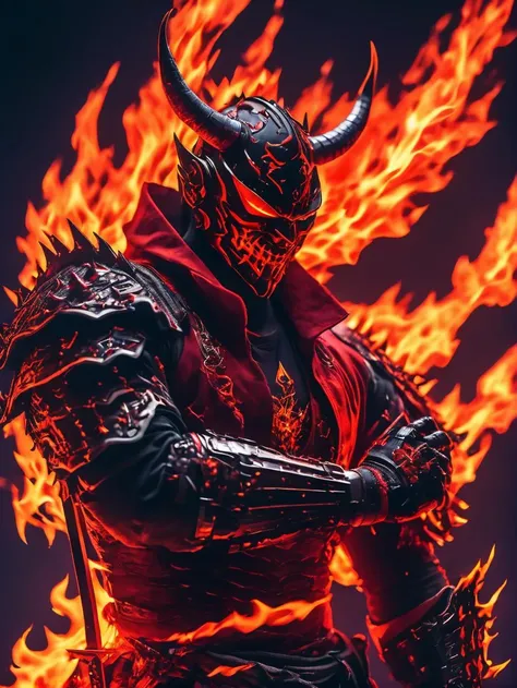 cyberpunklxd, Cyberpunk Warrior made of fire, Hannya mask, solo, weapon, 1boy,red eyes, male focus, looking at viewer, holding weapon,Cyber City, science fiction,red cape,volumetric light,<lora:cyberpunkLXD-000003:0.9>
(8k, RAW photo, best quality, masterpiece), realistic,8K,HDR,UHD,masterpiece,best quality,highly detailed,wallpaper,reality ray tracing, <lora:Aether_Fire_v1_SDXL_LoRA:0.9>