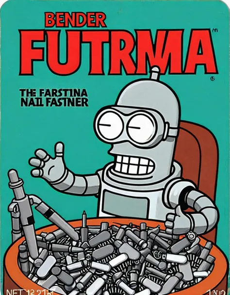 <lora:cereal_box_sdxl_v1:0.6>,Bender (Futurama),nail (fastener),