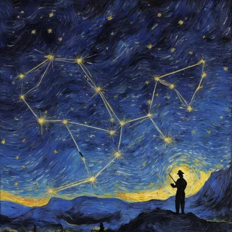 c0nst3llation, ((Painter Van Gogh made out of constellation style and signs with stars)), <lora:c0nst3llation:0.8>