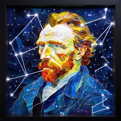 c0nst3llation, (a transparent crystal neon Painter Van Gogh made out of constellation style and signs with stars), <lora:c0nst3llation:1>