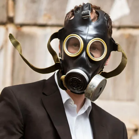 wearing a gas mask,
Baby, can't you see I'm calling?
A guy like you should wear a warning
It's dangerous, I'm falling
There's no escape, I can't wait
I need a hit, baby, give me it
You're dangerous, I'm loving it
Too high, can't come down
Losing my head, spinning around and around
Do you feel me now? <lora:polyhedron_gas_mask-000006:1>