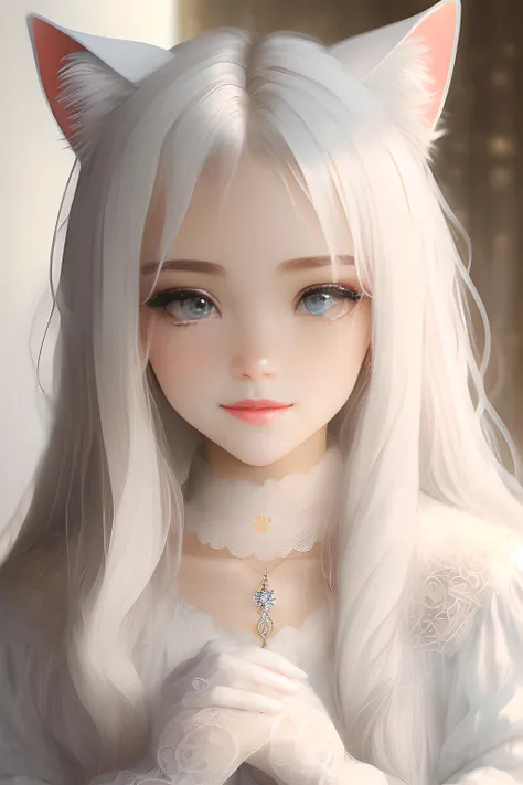 masterpiece, best quality, kawaii,adorable girl, girl,bishoujo,cute,long hair,light brown hair,hair between eyes,ahoge, blue eyes,beautiful detailed eyes,aqua eyes,cat_ears,blue hairbow,white kneehighs,white dress,white infrared sleeve,((beautiful detailed face)), (beautiful detailed eyes),boots,full body,white glove,cute face,happy ,<lora:DreamBasedOnGuofeng3_v10:1>