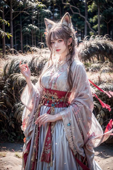 <lora:çç¸å°å¥³:0.5>,(face lighting:0.8),bright backlight,medium breasts,super high resolution,best quality,Photos,4k,(Realistic:1.2),fox_ears,1girl,earings,standing,hanfu,