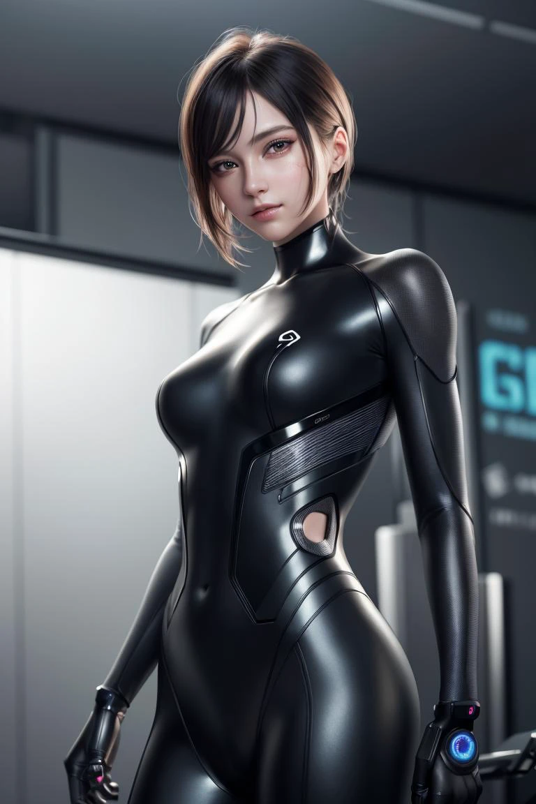 realistic, photorealistic, masterpiece, best quality, extremely detailed CG unity 8k wallpaper,
a beautiful girl,
mechanical bodysuit, cyberpunk,
detailed background,